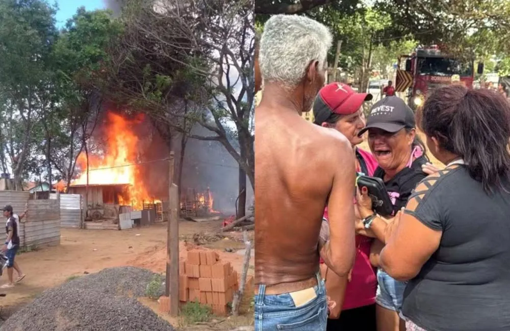 Incêndio atingiu três barracos na área de ocupação do Jardim Centro Oeste, em Campo Grande, deixando famílias sem seus pertences (Foto – Reprodução/redes sociais)