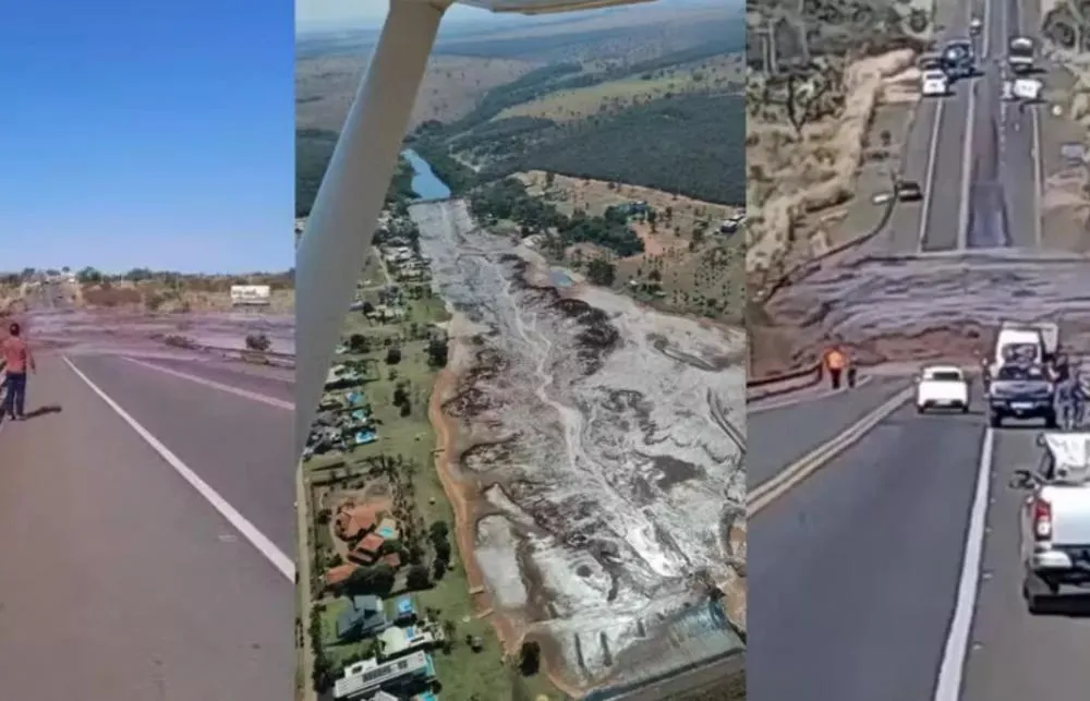 Rompimento de barragem em condomínio de luxo interdita BR-163 e água invade casas próximo a Campo Grande